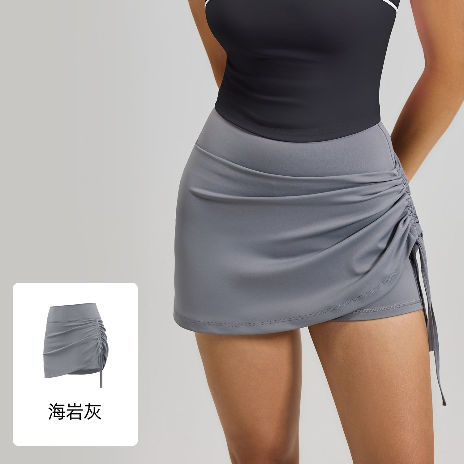 Cross-Border New Style High-Waisted Ruched Anti-Exposure Sports Running Short Skirt With Fake Two-Piece Design For Yoga And Fitness | Mode