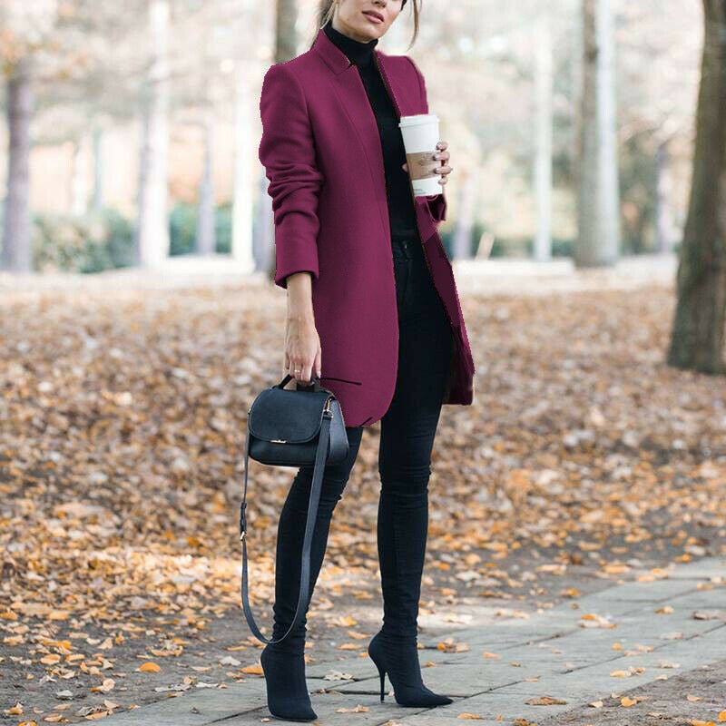 Autumn And Winter New Style European And American Fashion Solid Color Stand-Up Collar Woolen Blazer | Mode