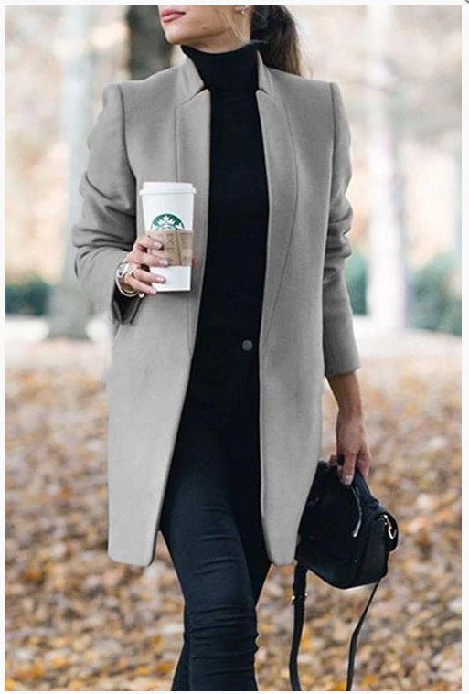 Autumn And Winter New Style European And American Fashion Solid Color Stand-Up Collar Woolen Blazer | Mode