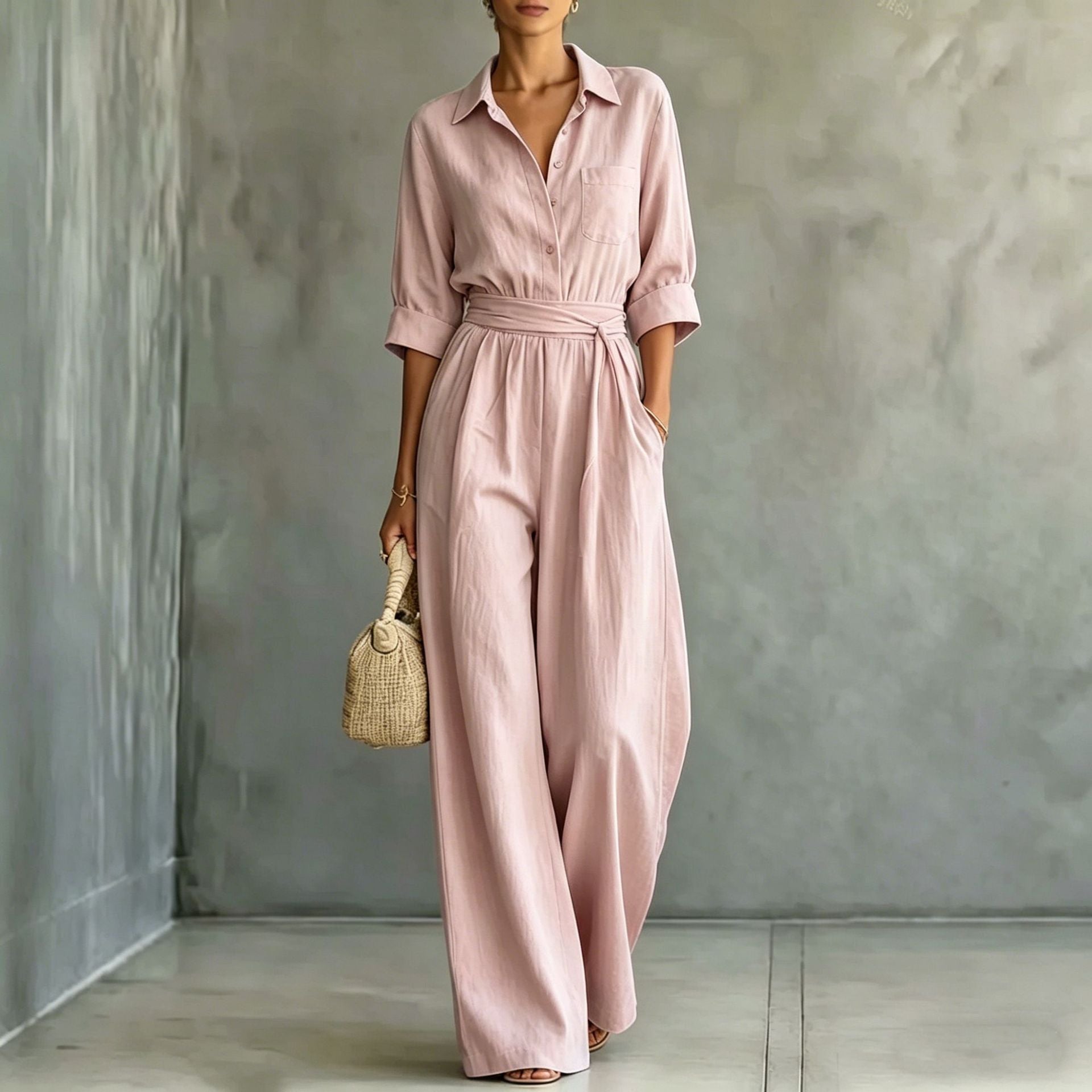 2026 Autumn Cross-Border Amazon New European And American Fashion Women's Mid-Sleeve Shirt Loose And Stylish Jumpsuit For Women | Mode