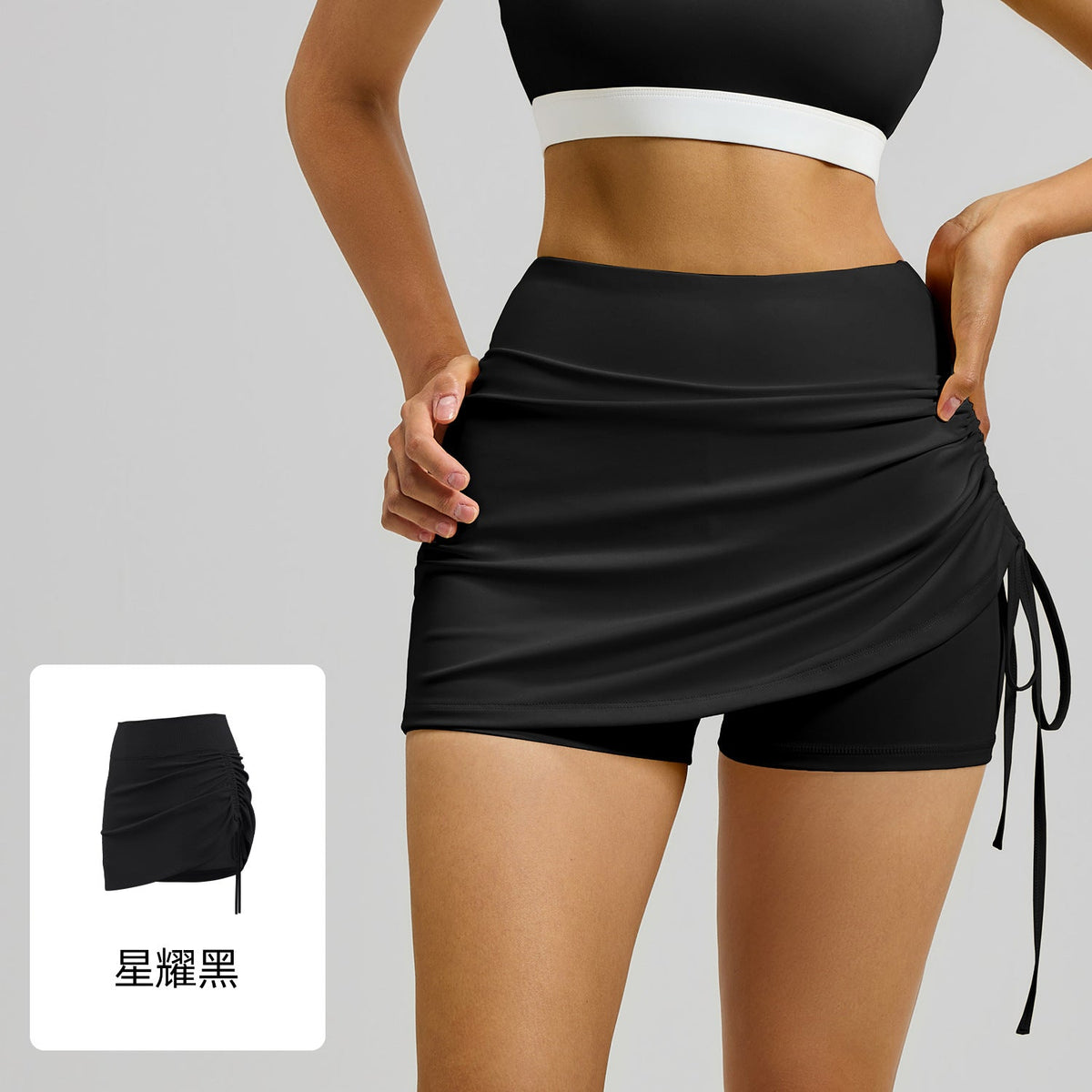 Cross-Border New Style High-Waisted Ruched Anti-Exposure Sports Running Short Skirt With Fake Two-Piece Design For Yoga And Fitness | Mode