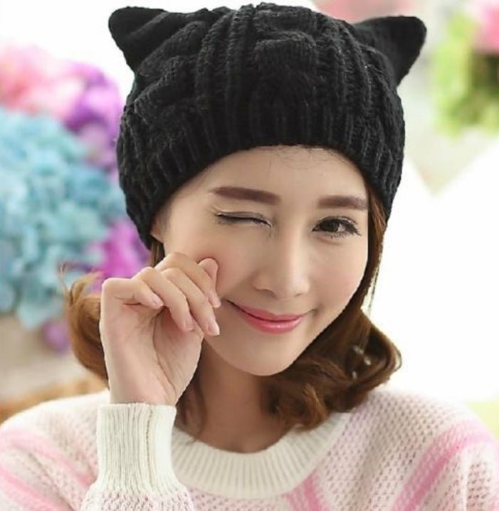 Hand Made 3D Cute Knitted Cat Ear Beanie For Winter | Mode
