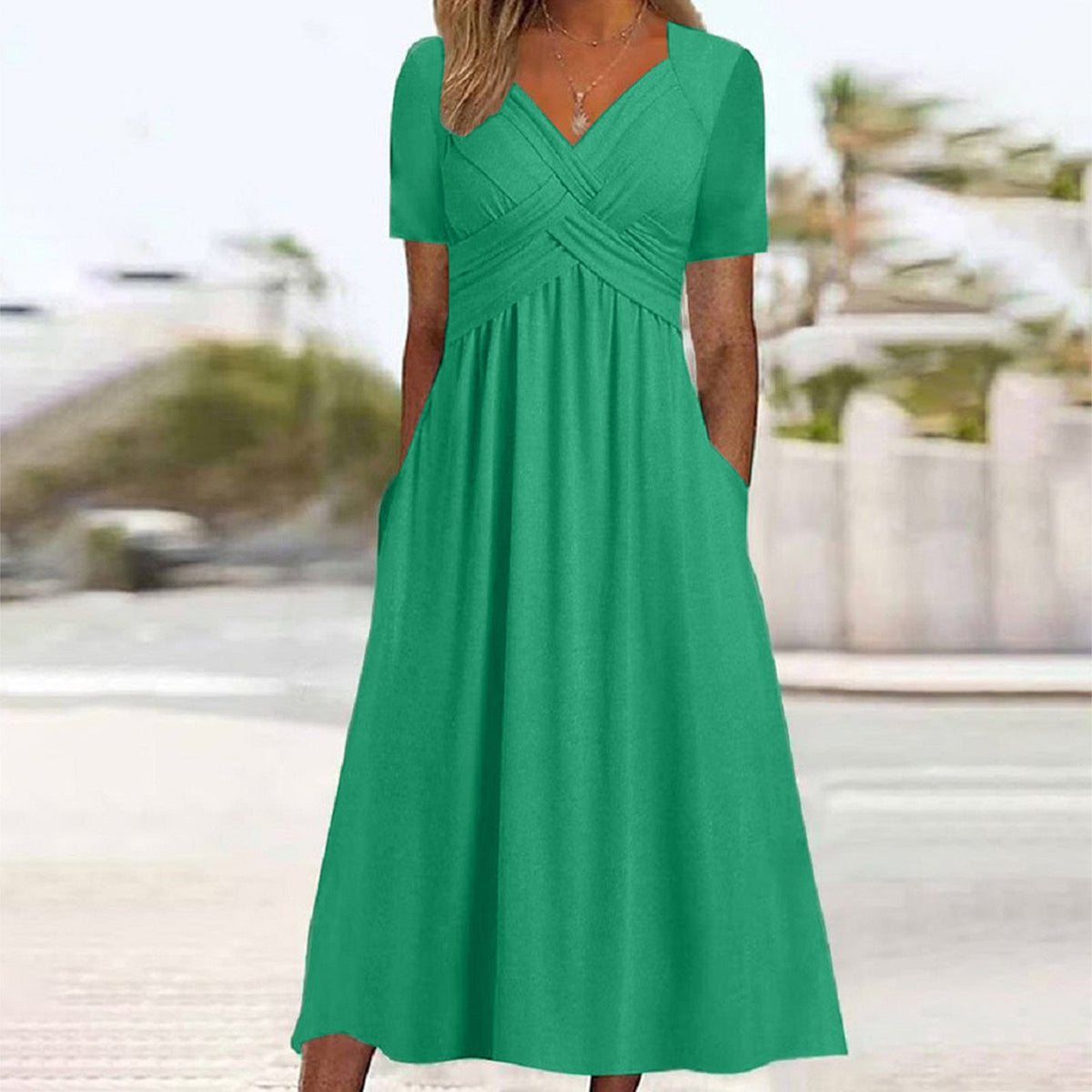 Women Fall Solid Color Round Neck Short Sleeve Pullover ALine Swing Dress Elegant Casual Dress | Mode
