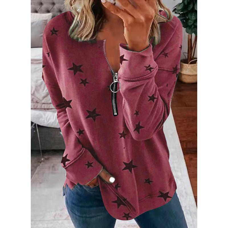 Star Print Long Sleeve Pullover Women's Sweatshirt | Mode