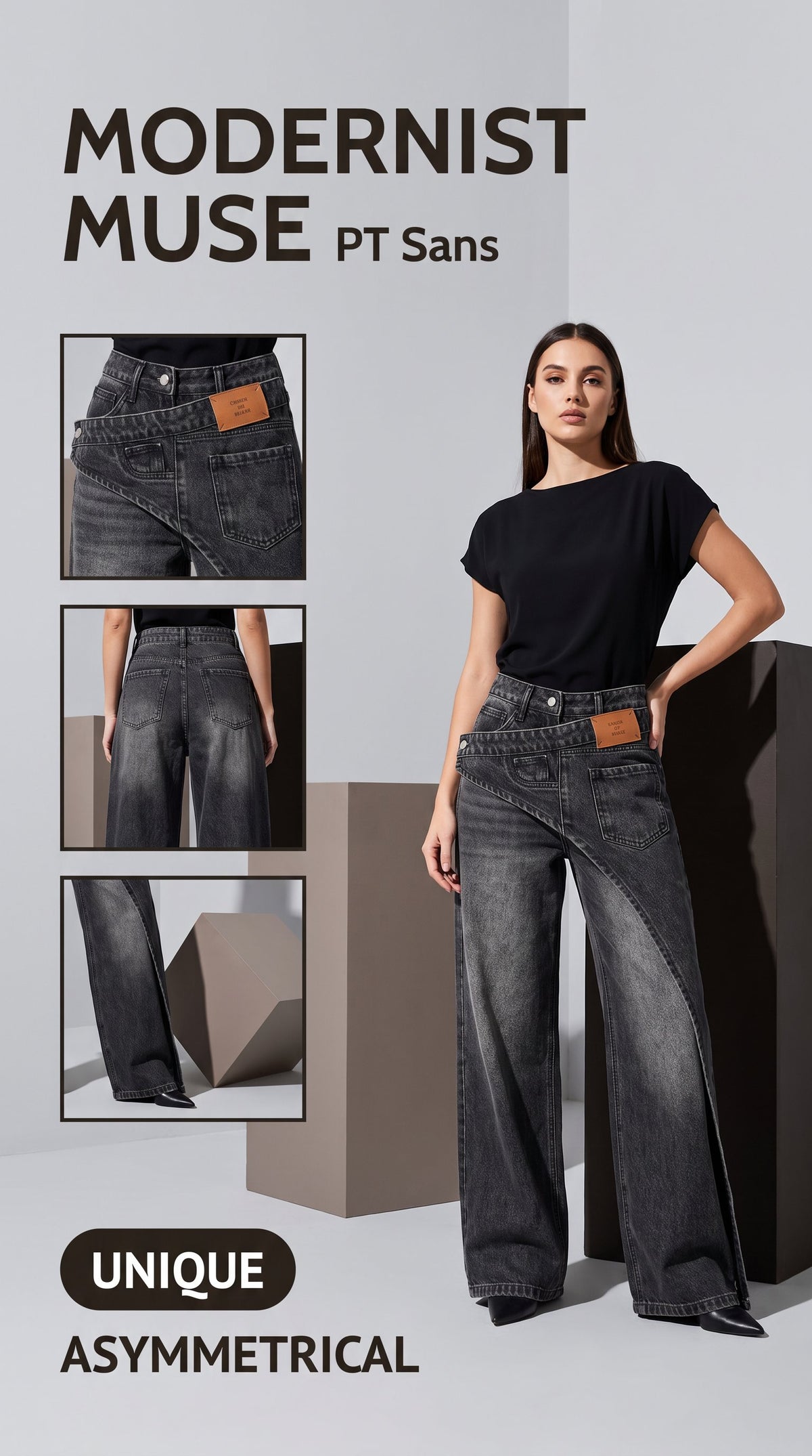 Patchwork Black And Gray Womens Jeans