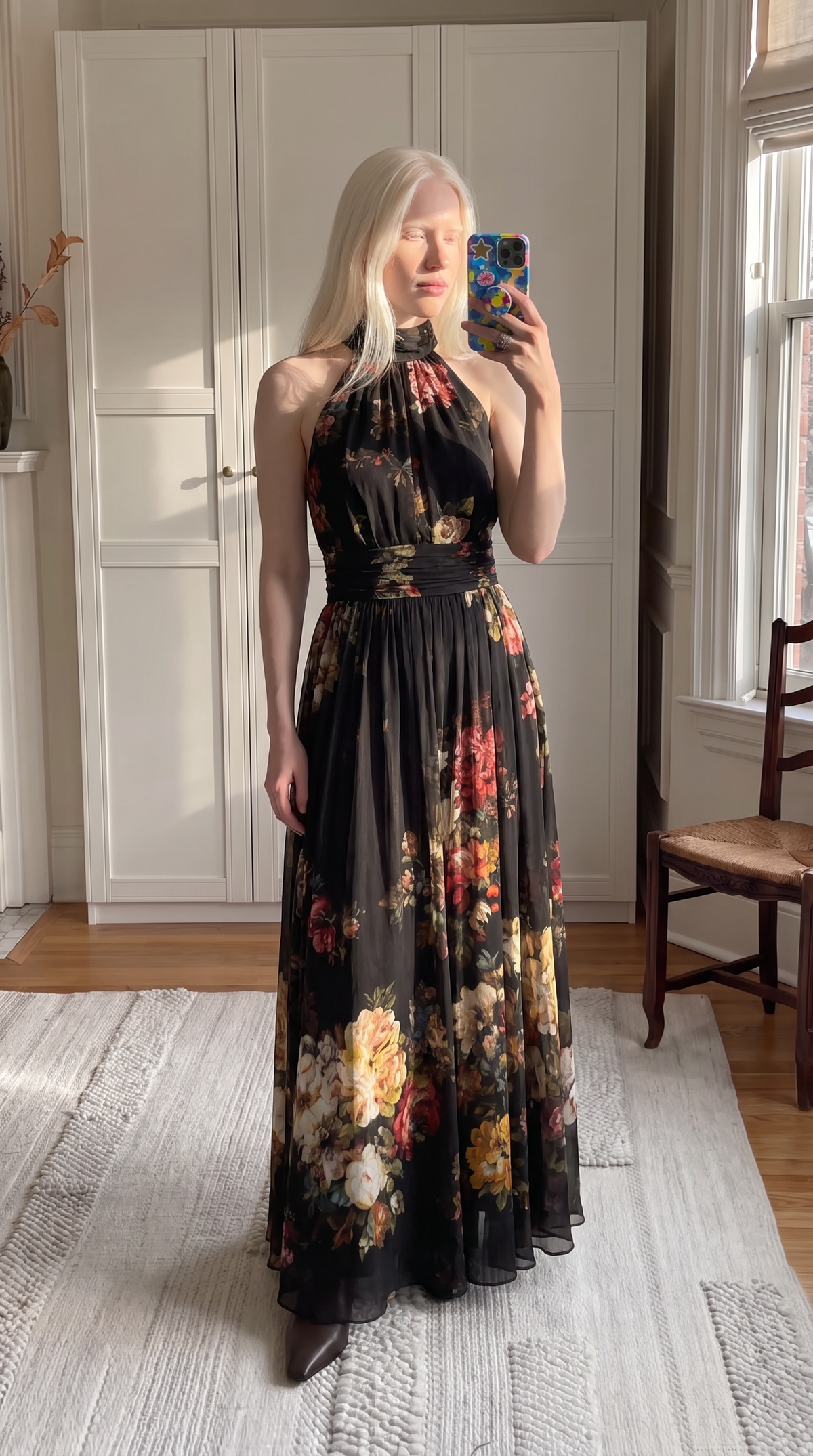 2026 Summer European And American Style Elegant Hollow-Out Stand-Collar Sleeveless Printed Dress With Waist-Cinching Slimming Effect And A-Line Flared Long Skirt