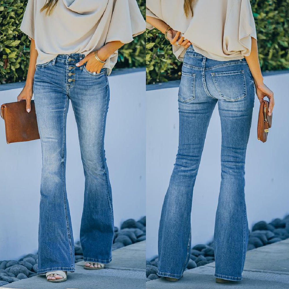 High Waist Bell Bottom Jeans Trendy Wear Washed Out Street Style Women's Denim Pants | Mode