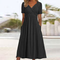 Women Fall Solid Color Round Neck Short Sleeve Pullover ALine Swing Dress Elegant Casual Dress | Mode