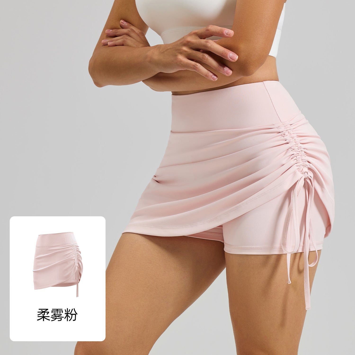 Cross-Border New Style High-Waisted Ruched Anti-Exposure Sports Running Short Skirt With Fake Two-Piece Design For Yoga And Fitness | Mode