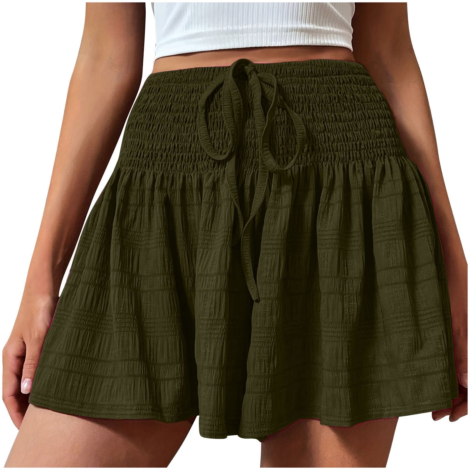 2026 European Style Women S Stretch Waist Short Skirt Casual Pants Summer Fashion Solid Color Drawstring Sports Shorts | Mode